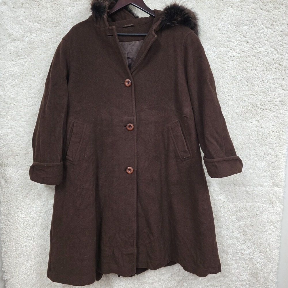 Utex Women's Wool Cashmere Jacket Brown Button Front Removable Fur Size 10 Vinta